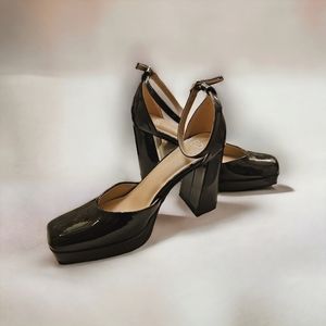 BP Black Patent Leather Women's Ankle Strap Platform Heels Sz 7